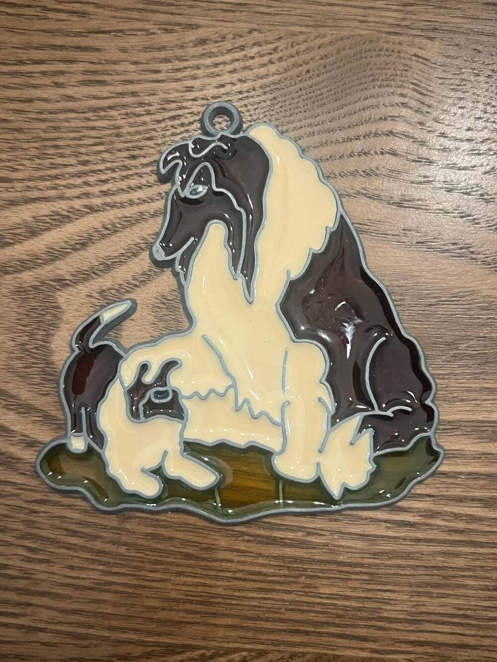 Collie Dog and Puppy Faux Stained Glass Suncatcher